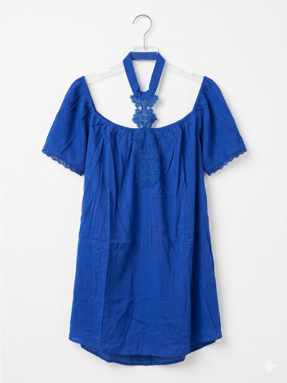 Hayden LA Off-Shoulder Royal Blue Lace-Accent Tunic Top
